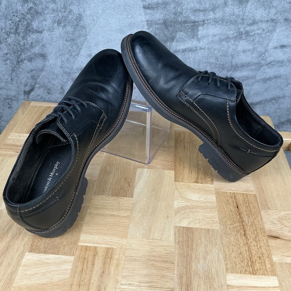 Vtg Johnston & Murphy Mens Black Full Grain Leather Lace Up Shoes 59-10207 Sz 11